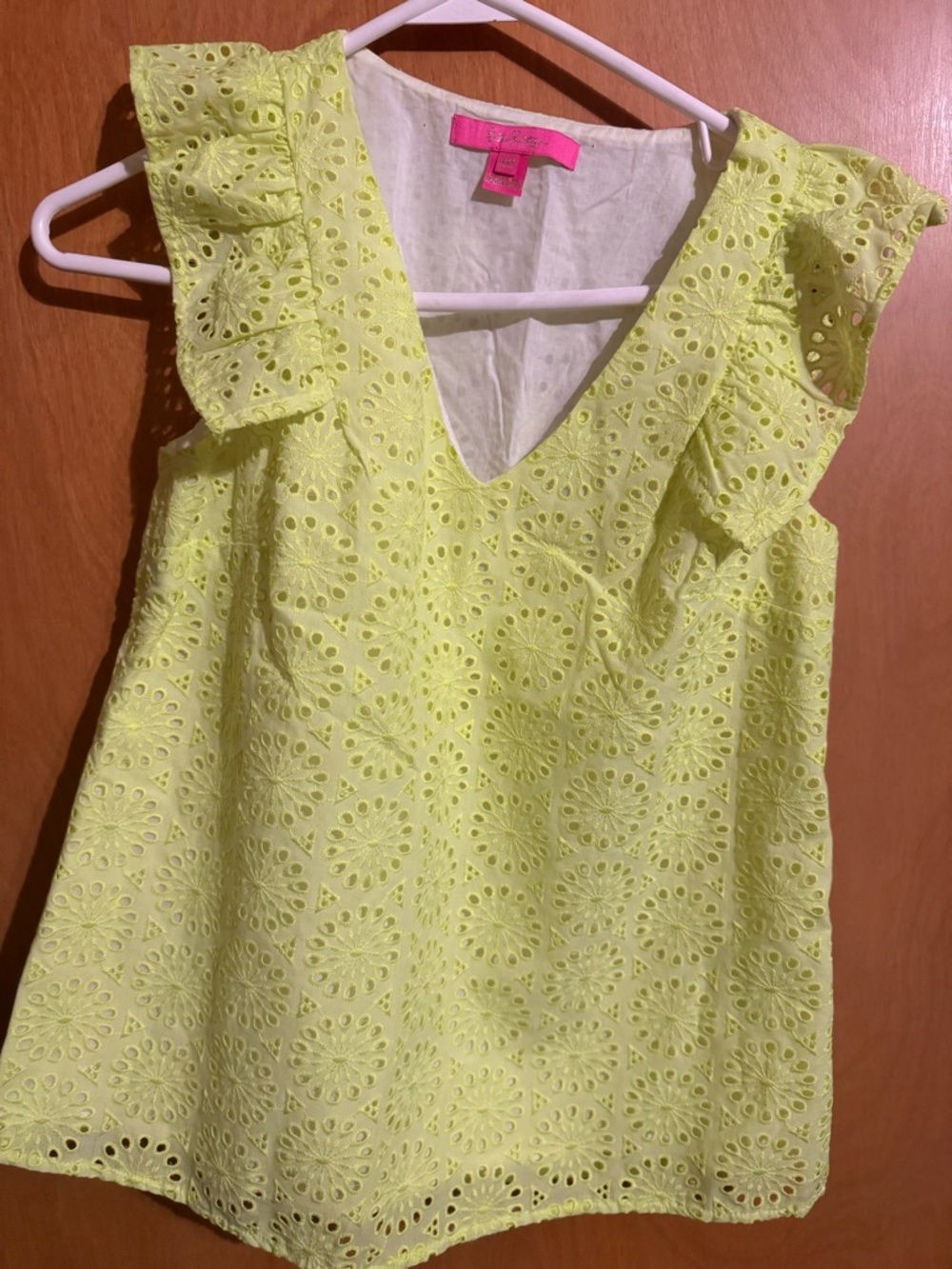 Lilly Pulitzer Lime Eyelet Ruffle Sleeve Tank